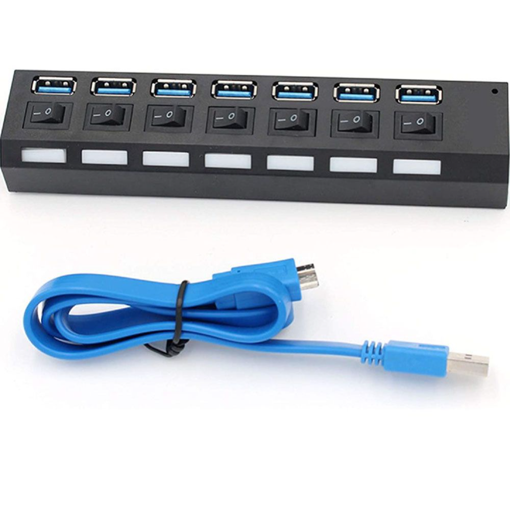   دوياف موزع USB 3.0، موزع بيانات USB 7 منافذ مع منفذ شحن ذكي واحد ومفاتيح تشغيل/ايقاف فردية وصلة USB لاجهزة ماك بوك وماك برو/ميني وغيرها    