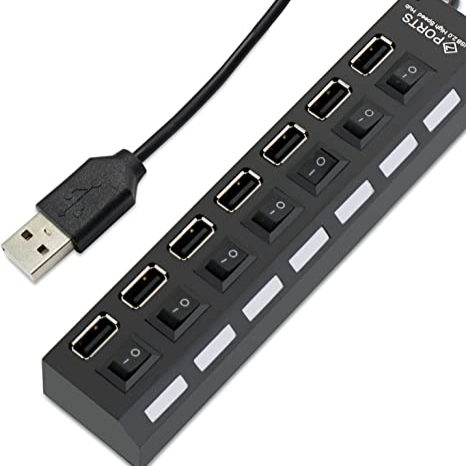   موزع USB 2.0 عالي السرعة من اوسيل لاجهزة PS3 وXbox والكمبيوتر وماك واللابتوب ونوت بوك وماك ونت بوك والتابلت ويدعم ويندوز فيستا/7/ماك (موزع USB 7 منافذ مع 7 مفاتيح)    