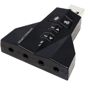   بطاقة صوت 3.5 ملم من جيلرهونر، محول بطاقة صوت خارجي USB افتراضية 7.1 قناة ميكروفون مزدوج ومنفذ سماعة الرأس، التوصيل والتشغيل لا يحتاج الى برنامج تشغيل ويندوز وماك ولينكس - اسود    